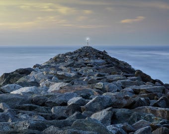 Coastal Sunrise Seascape Photography, Ocean Jetty Art Print