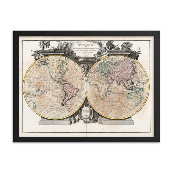 Mappe Monde (1774) - by Jean Janvier | Framed poster (imperial sizes)