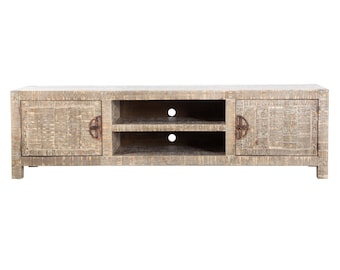 Handmade Natural Wood TV Unit - Add a Touch of Rustic Charm to Your Living Room