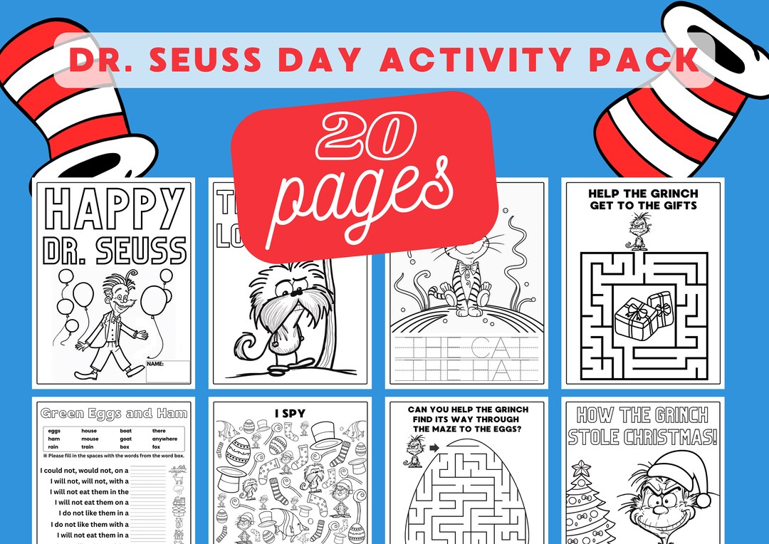 Dr Seuss Activity Printable Pack, Dr Seuss Coloring Page, Dr Seuss Games, Dr Seuss Word Search ...