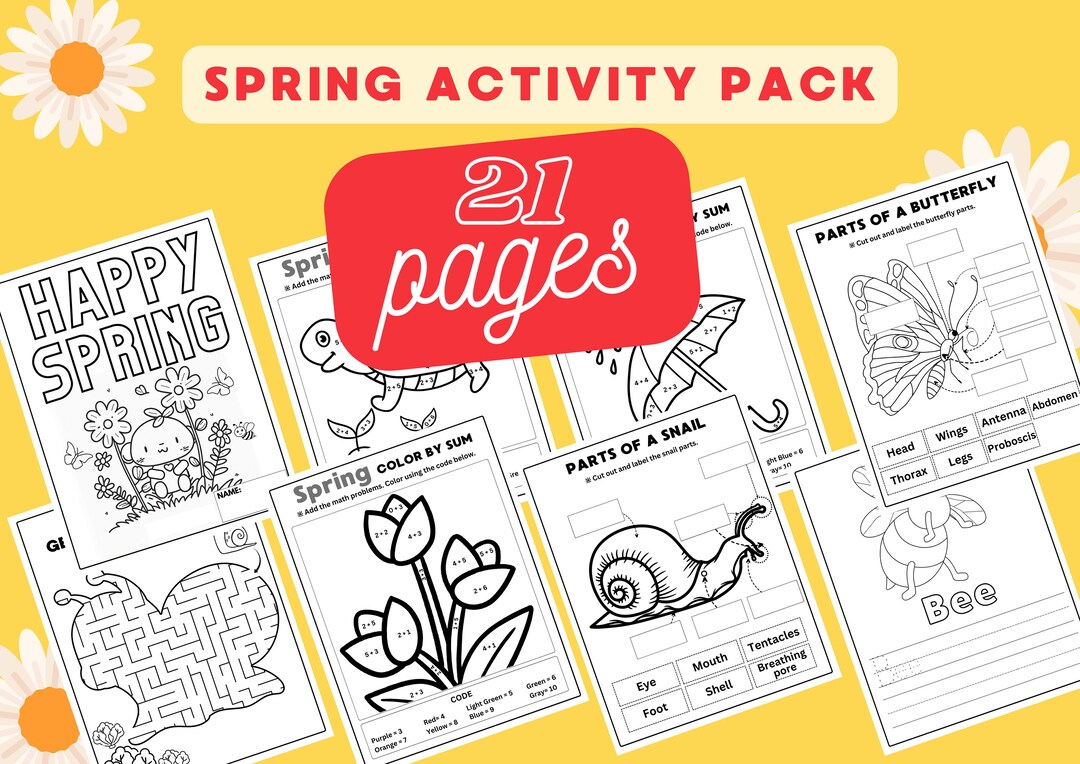 Spring Printable Spring Activity Pack Spring Coloring Parts Etsy