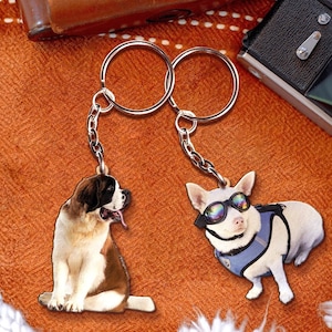 Personalized Pet Photo Wooden Keychain, Custom Pet Keyring, Pet Memorial Gift, Dog Photo Keychain, Cat Keychain, Dog Memorial Gift