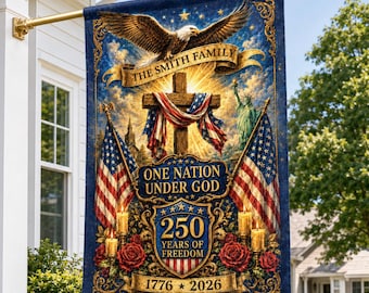 Personalized USA 250th Anniversary House Flag, 4th July Garden Flag, Patriotic Gift, 1776-2026 Decor, Christian Gift, Independence Day Gift
