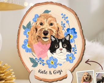 Personalized Pets Portrait Wooden Art, Custom Cat Memorial Gift, Dog Portrait Memorial Gift, Pet Loss Sympathy Gift, Gift for Pet Lovers
