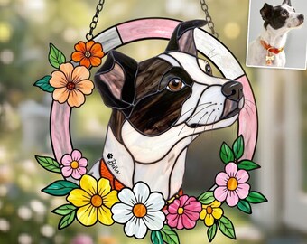 Personalized Dog Portrait Stained Glass Suncatcher, Pet Memorial Gift, Dog Photo Suncatcher, Dog Loss Keepsake, Pet Loss Sympathy Gift
