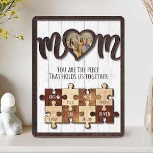 Custom Mother&#39;s Day Puzzle Piece Sign, Custom Mom Puzzle Sign, Gift for Mom, Family Photo Gift, Mom Gift From Kids, Mom Birthday Gift