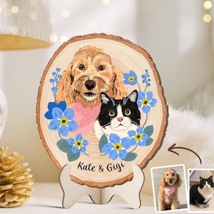 Personalized Pets Portrait Wooden Art, Custom Cat Memorial Gift, Dog Portrait Memorial Gift, Pet Loss Sympathy Gift, Gift for Pet Lovers