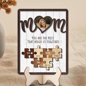 Custom Mom Puzzle Piece Sign With Kids Names, Custom Mom Photo Gift, Mother&#39;s Day Gift, Gift for Mom, Mom Birthday Gift, Mom Gift From Kids