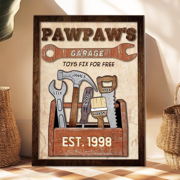 Custom Pawpaw's Garage Sign, Custom Dad Sign, Father's Day Gift, Gift for Grandpa, Dad Birthday Gift, Grandpa Gift, Dad Gift From Kids