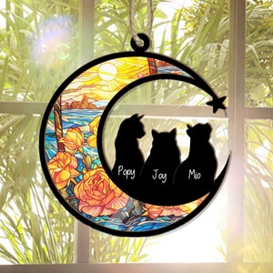 Personalized Cats Memorial Suncatcher, Cat Memorial Gift, Loss of Cats Gift, Cat Loss Gift, Cat Sympathy Gift, Cat Suncatcher