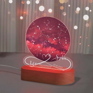 Luz de noche con mapa estelar personalizado, luz de noche con gráfico de constelación personalizado, regalo personalizado para pareja, regalo de aniversario, regalo para ella