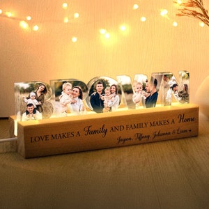 Personalized Family Name Photo Collage Night Light, Family Photo Gift, Anniversary Gift, Gift for Dad, Mom Birthday Gift, Gift For Her
