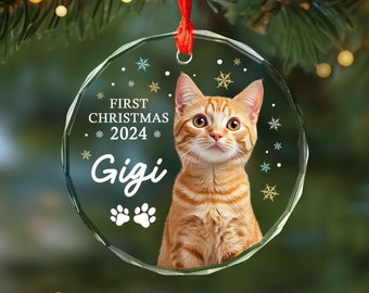 Personalized Cat Glass Ornament, Pet Christmas Ornament, Pet Photo Ornament, Dog Christmas Gift, Pet Lover Gift, Christmas Decoration