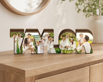 Custom Family Name Photo Collage Wooden Block, Personalized Family Name Sign with Photos, Family Keepsake Gift, Housewarming Gift