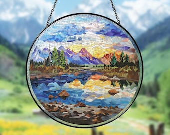 Grand Teton National Park Glass Suncatcher, US National Park Glass Art, Mountain Window Hangings, Hiker Gift, Window Decor, Christmas Gifts