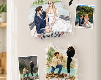 Custom Couple Portrait Fridge Magnet, Personalized Wedding Photo Gift, Family Picture Fridge Magnet, Engagement Gift, Gift for Couple