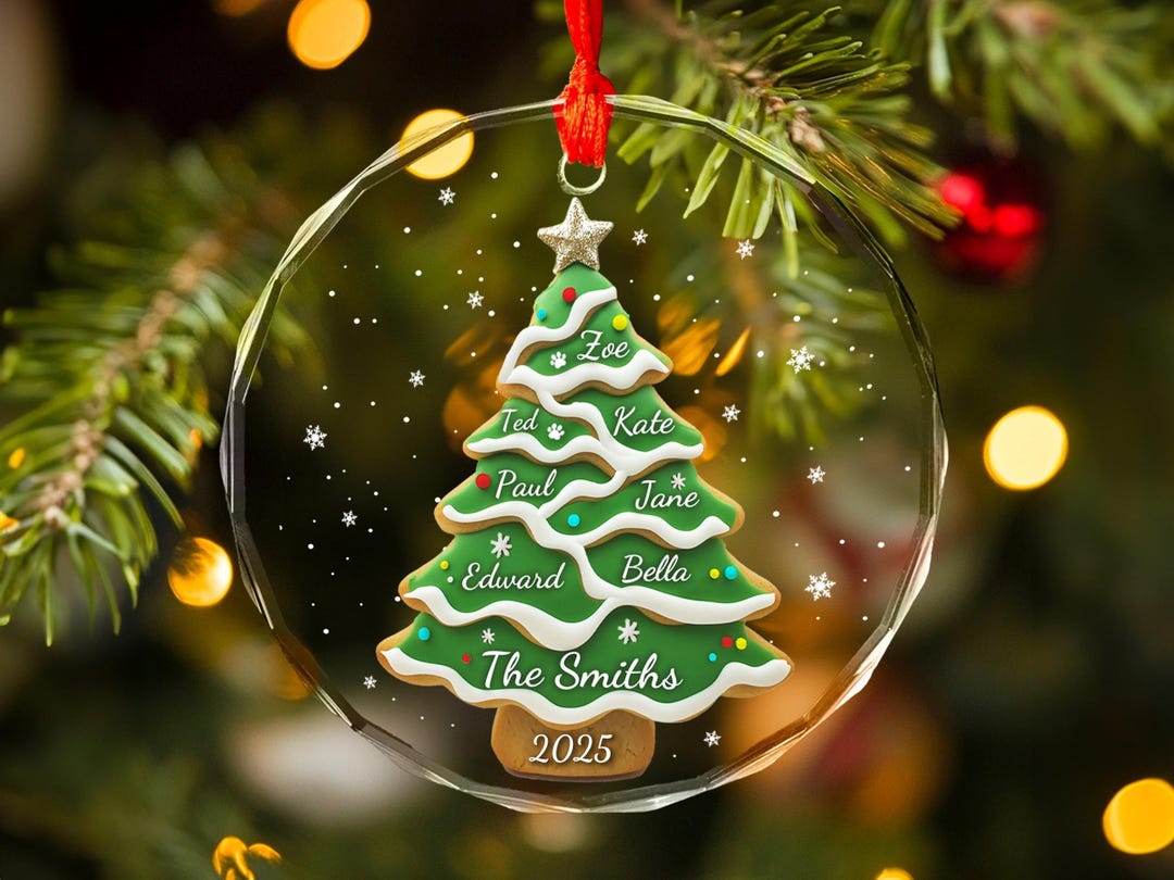Personalized Family Tree Glass Ornament, Custom Family Name Ornament ...