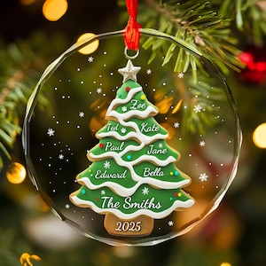 Personalized Family Tree Glass Ornament, Custom Family Name Ornament, Family Christmas Ornament, Family Christmas Gift, Christmas Tree Decor