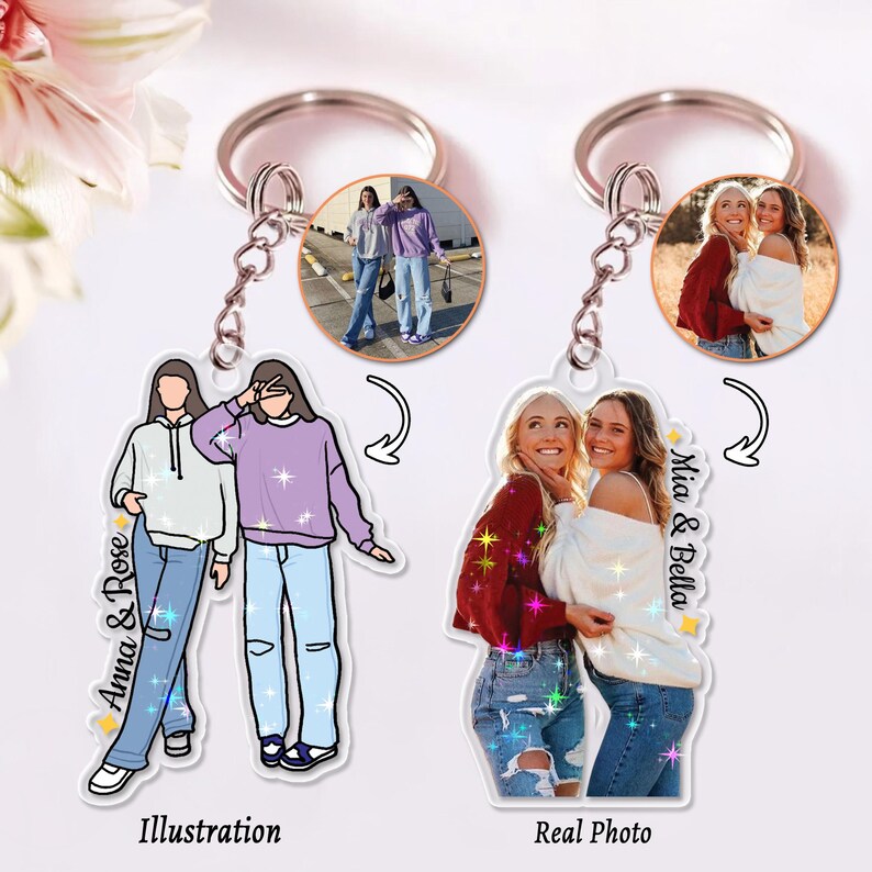 Custom Besties Hologram Keychain, Custom Besties Photo Keychain, Gift ...
