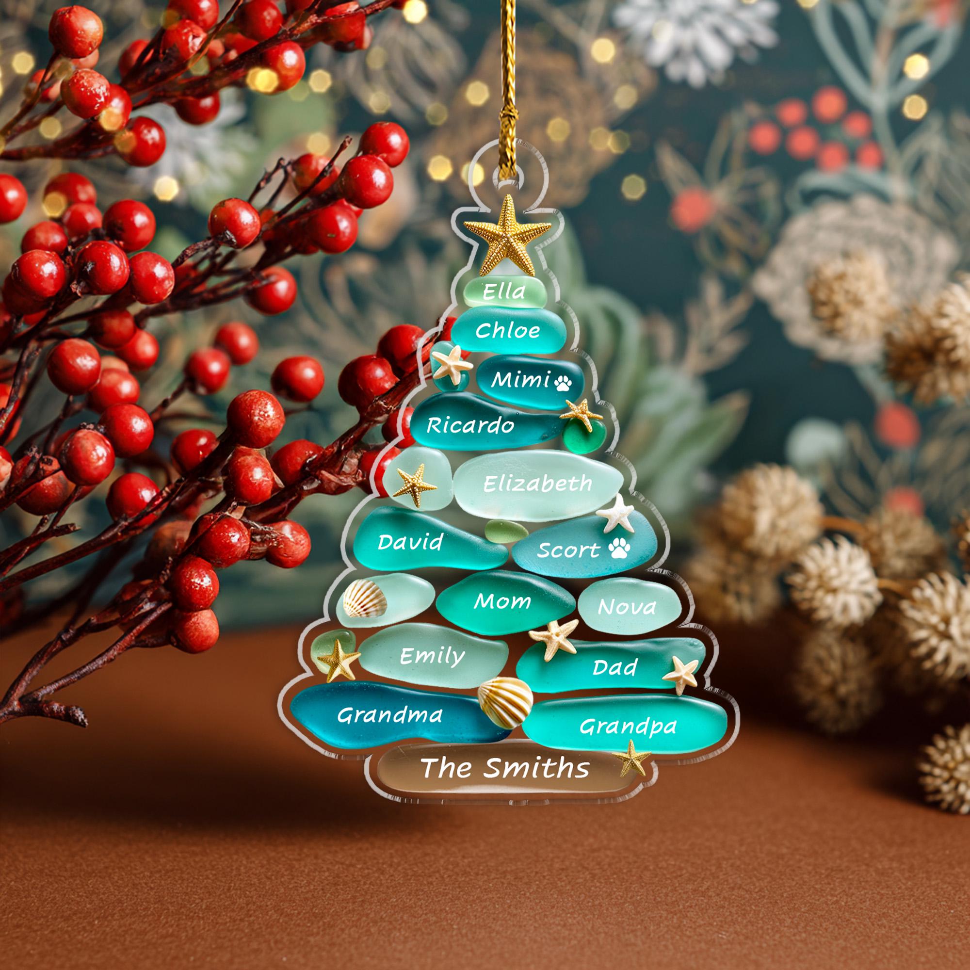 Custom Family Tree Sea Glass Christmas Ornament, Custom Family Name ...
