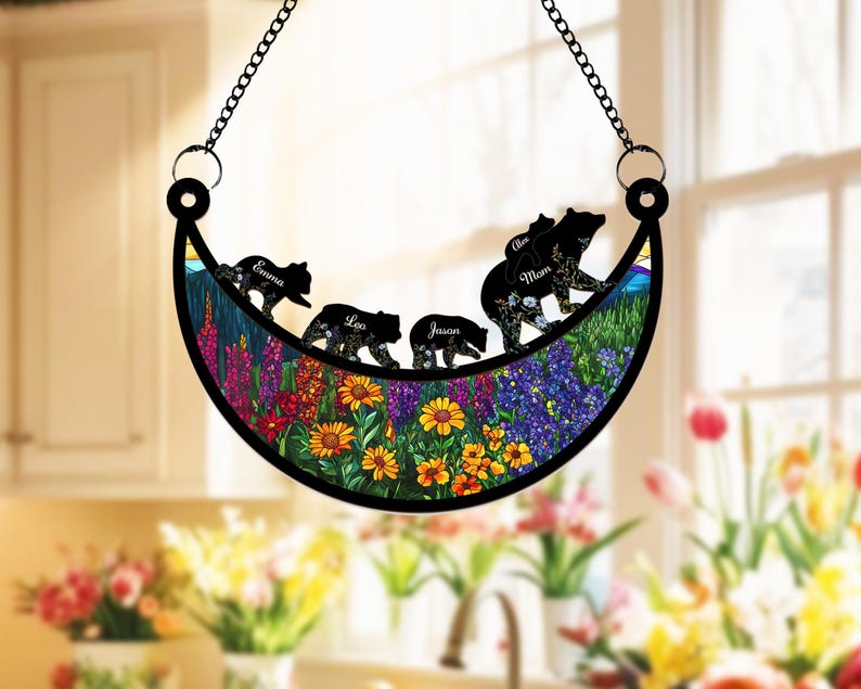 Custom Mama Bear Suncatcher, Custom Bear Family Suncatcher, Gift For Mom, Bear Gifts, Mothers Day Gift, Mom Birthday Gift, Window Hanging image 6