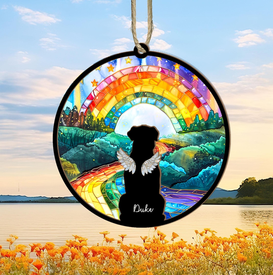 Custom Dog Memorial Suncatcher, Pet Rainbow Bridge Suncatcher, Dog Loss ...