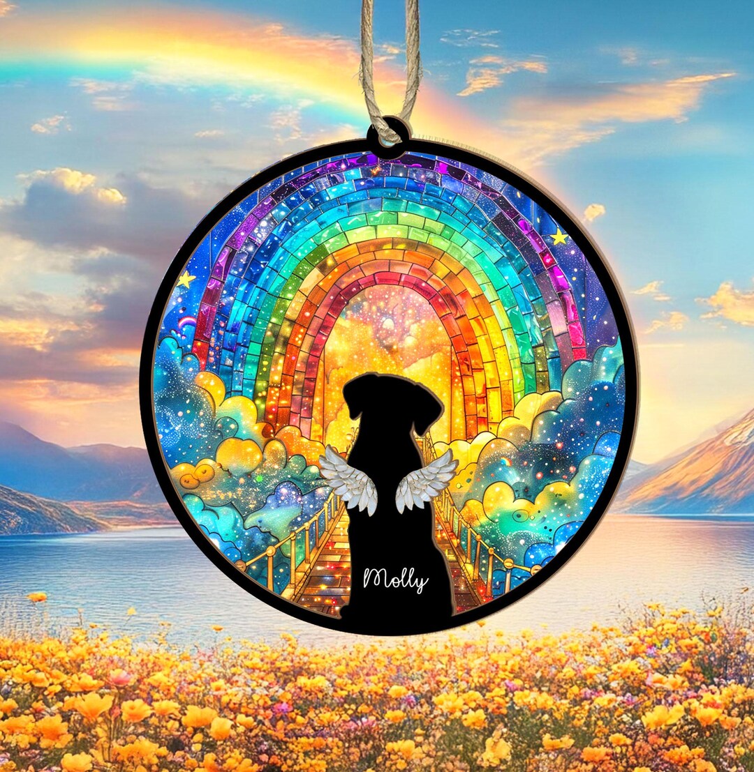 Custom Dog Rainbow Bridge Suncatcher, Dog Loss Sympathy Gift, Pet ...