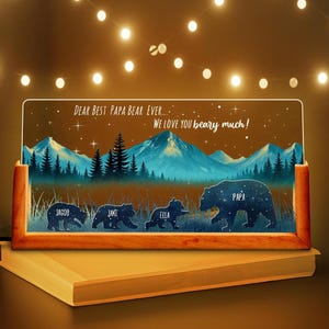 Custom Dad Bear With Cubs Night Light, Custom Dad Gift From Kids, Dad Birthday Gift, Gift for Dad, Father's Day Gift, Gift For Husband