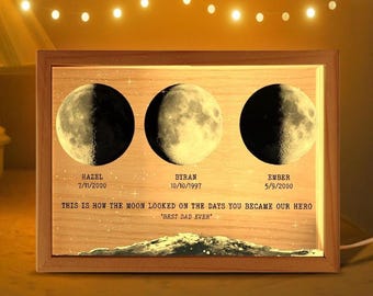 Personalized Moon Phase Light Box, Custom Father's Day Gift, Custom Moon Phase, Dad Gift From Kids, Gift For Dad, Best Dad Gift