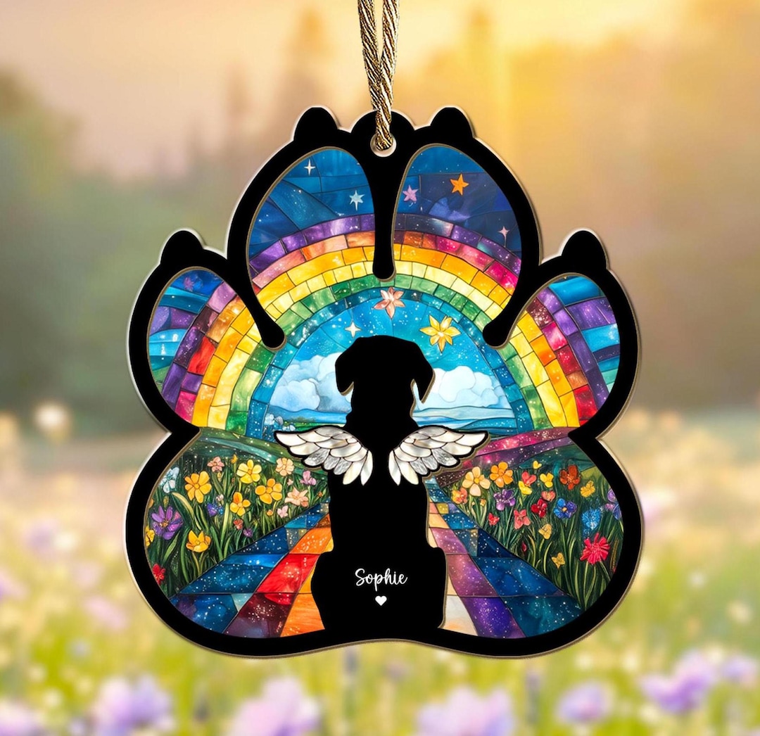 Custom Dog Rainbow Bridge Suncatcher, Dog Memorial Suncatcher, Loss of ...