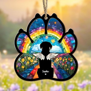 Custom Dog Rainbow Bridge Suncatcher, Dog Memorial Suncatcher, Loss of Pet Gift, Dog Remembrance Gift, Gift For Dog Lovers, Window Hanging