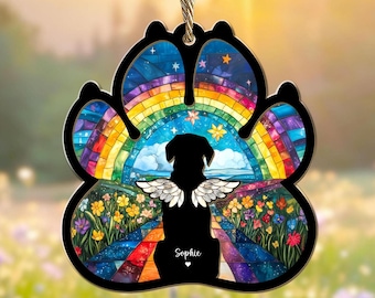 Custom Dog Rainbow Bridge Suncatcher, Dog Memorial Suncatcher, Loss of Pet Gift, Dog Remembrance Gift, Gift For Dog Lovers, Window Hanging