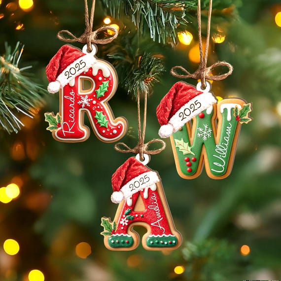 Personalized Gingerbread Letter Ornament, Custom Kids Name Ornament, Stocking Tag for Christmas, Kids Christmas Gift, Christmas Ornament