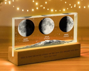 Personalized Moon Phase Night Light for Dad, Custom Dad Gift