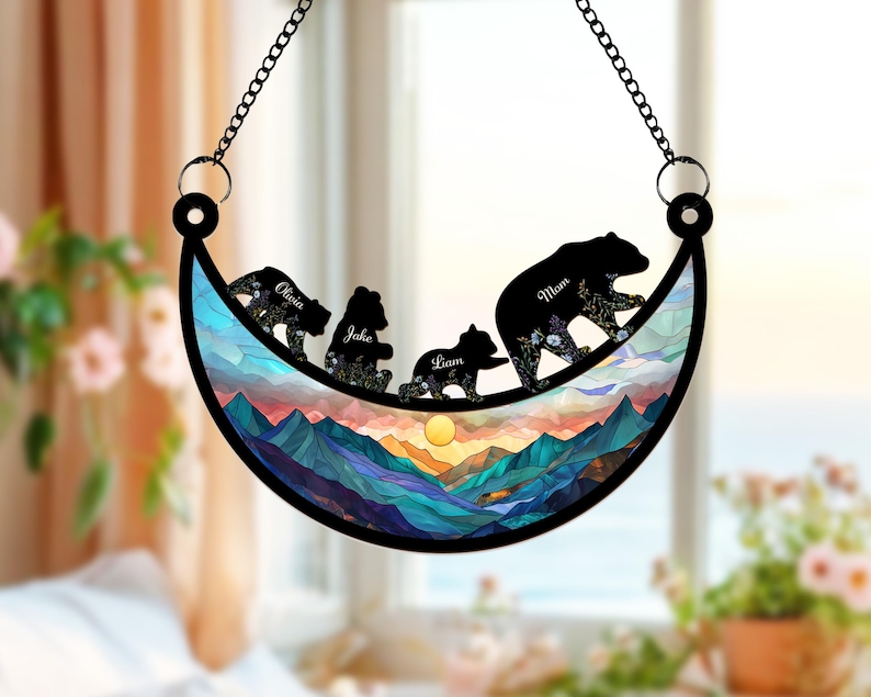 Custom Mama Bear Suncatcher, Custom Bear Family Suncatcher, Gift For Mom, Bear Gifts, Mothers Day Gift, Mom Birthday Gift, Window Hanging image 9