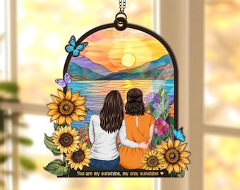 Custom Mom And Daughter Portrait Suncatcher, Mothers Day Gift, Gift For Mom, Mom Gift From Daughter, Mom Birthday Gift, Window Hanging
