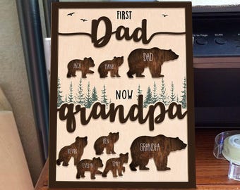 Personalized Papa Bear Sign With Kids Name, Custom First Dad Now Grandpa Sign, Custom Father's Day Gift, Gift for Dad, New Grandpa Gift