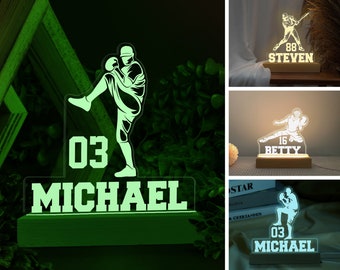 Personalized Baseball Night Light With Kids Names And Numbers, Custom Baseball Player Gift, Father&#39;s Day Gift, Baseball Coach Gift