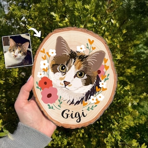 Custom Cat Portrait Wooden Hanging, Custom Pet Portrait Using Pet Photo, Cat Memorial Gift, Pet Portrait Wall Art, Pet Loss Sympathy Gift