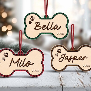 Personalized Dog Christmas Ornament, Custom Pet Ornament, Dog Bone Ornament, Dog Christmas Gift, Gift For Dog Lovers, Christmas Tree Decor