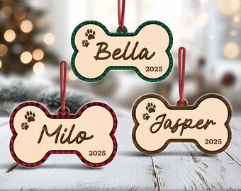Personalized Dog Christmas Ornament, Custom Pet Ornament, Dog Bone Ornament, Dog Christmas Gift, Gift For Dog Lovers, Christmas Tree Decor