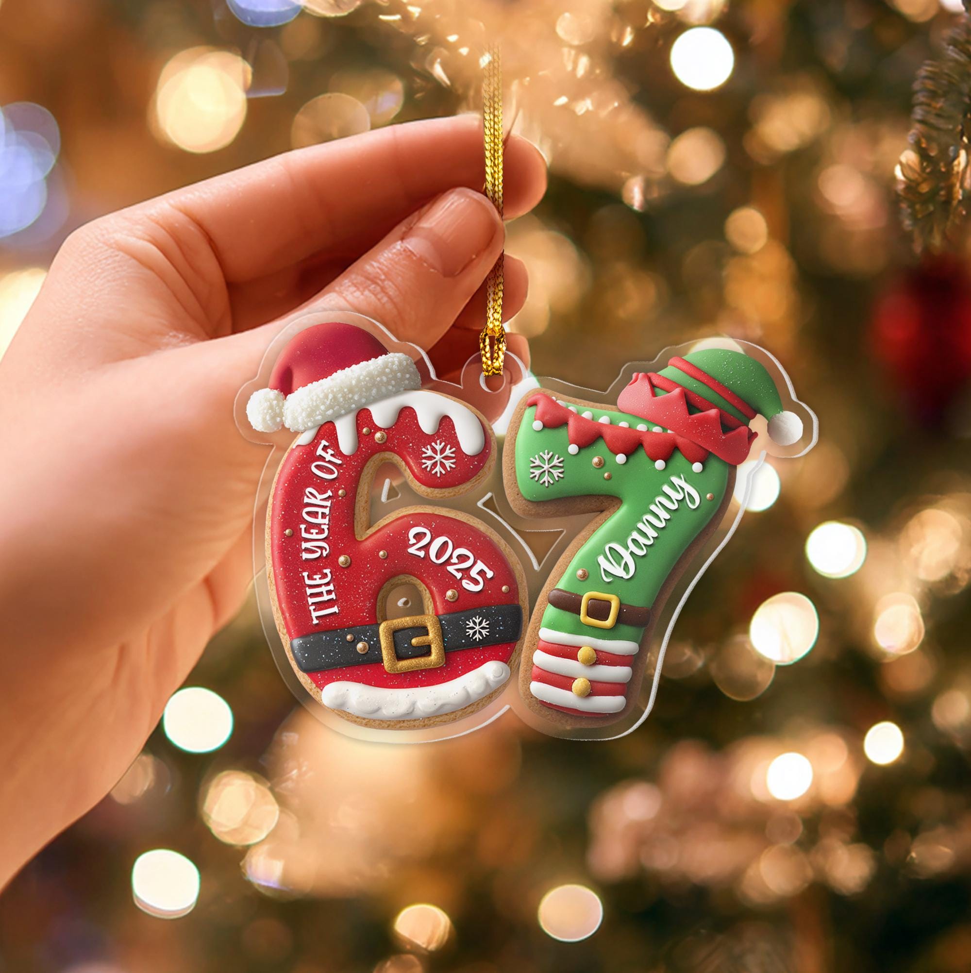 NEW Custom Name 6 7 Santa Claus Elf Christmas Ornament, Six Seven