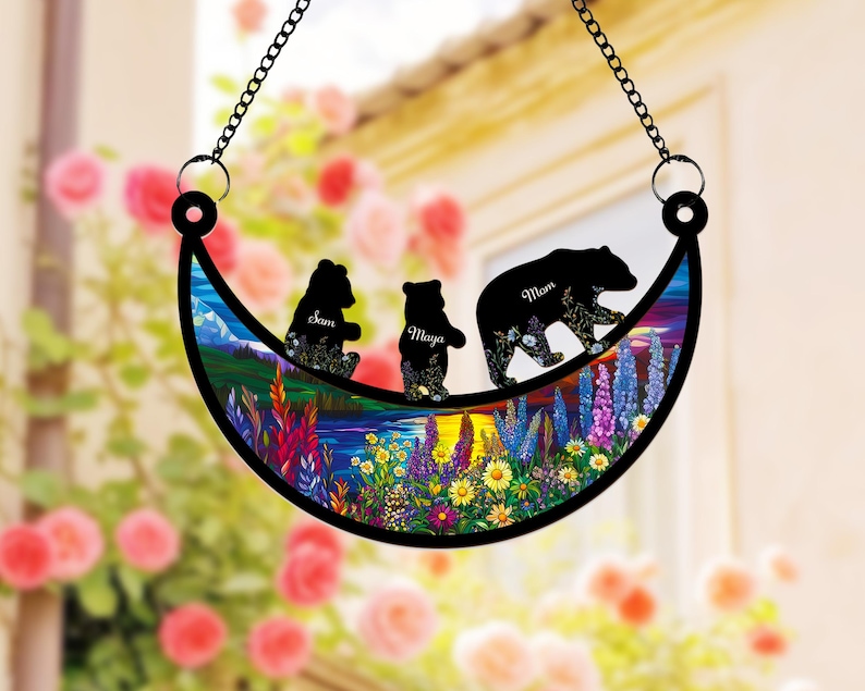 Custom Mama Bear Suncatcher, Custom Bear Family Suncatcher, Gift For Mom, Bear Gifts, Mothers Day Gift, Mom Birthday Gift, Window Hanging image 8