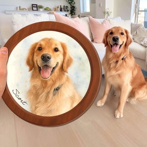Custom Pet Portrait From Photo Wooden Hanging, Custom Dog Photo Frame, Pet Memorial Gift, Dog Loss Sympathy Gift, Gift For Dog Lovers