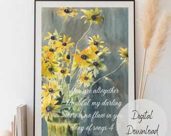 Printable Wall Art, Bible Verse Wall Art, Wildflowers Art, Modern Home Decor Art, Botanical Wall Art, Digital Download, Mom Gift, Vintage