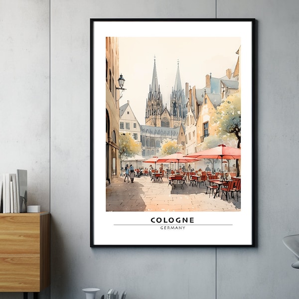 Köln / Cologne Wandbild-Druck Geschenk für Reiseliebhaber, Architektur | Stilvolles Stadtpanorama | Wanddekor für Zuhause