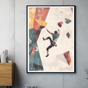 Climbing Wall Art Print | Minimalist Indoor Bouldering Poster | Sport Climbing Decor | Gift for Climbers | Modern Rock Climbing Illustration