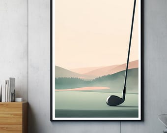 Póster de golf minimalista | Arte de pared de golf moderno en colores pastel | Regalo para golfistas sin marco | Decoración de golf para sala de estar y oficina.