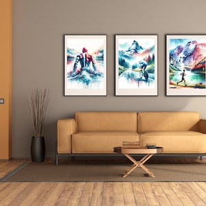 Arte de pared de triatlón - JUEGO DE 3 - Natación - Ciclismo - Correr | Conjunto de carteles abstractos | Conjunto de impresiones únicas | sin marco |  T12