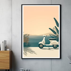 Póster de Vespa vintage | Mural retro colores pastel | Regalo para fans de Vespa sin marco